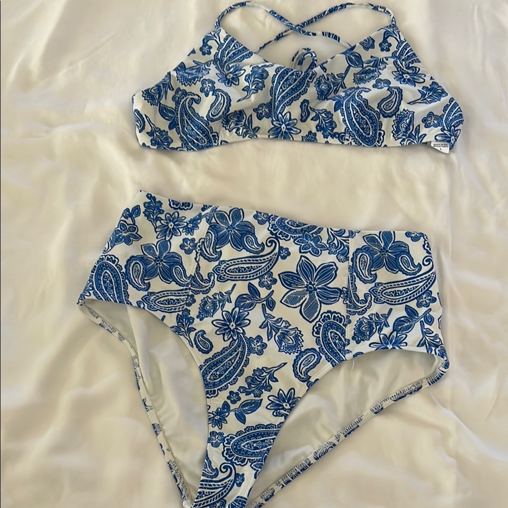 XiRENA Blue and White Paisley Bikini